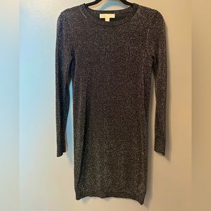 Michael Kors Metallic black silver NYE holiday bodycon sweater dress, sz xs